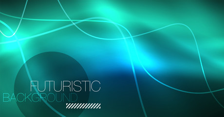 Glowing abstract wave on dark, shiny motion, Christmas and New Year magic space light. Techno abstract background