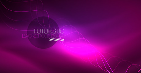 Abstract shiny glowinng color wave design element on dark background - science or technology concept