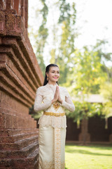 Beautiful Woman wearing typical Thai dress