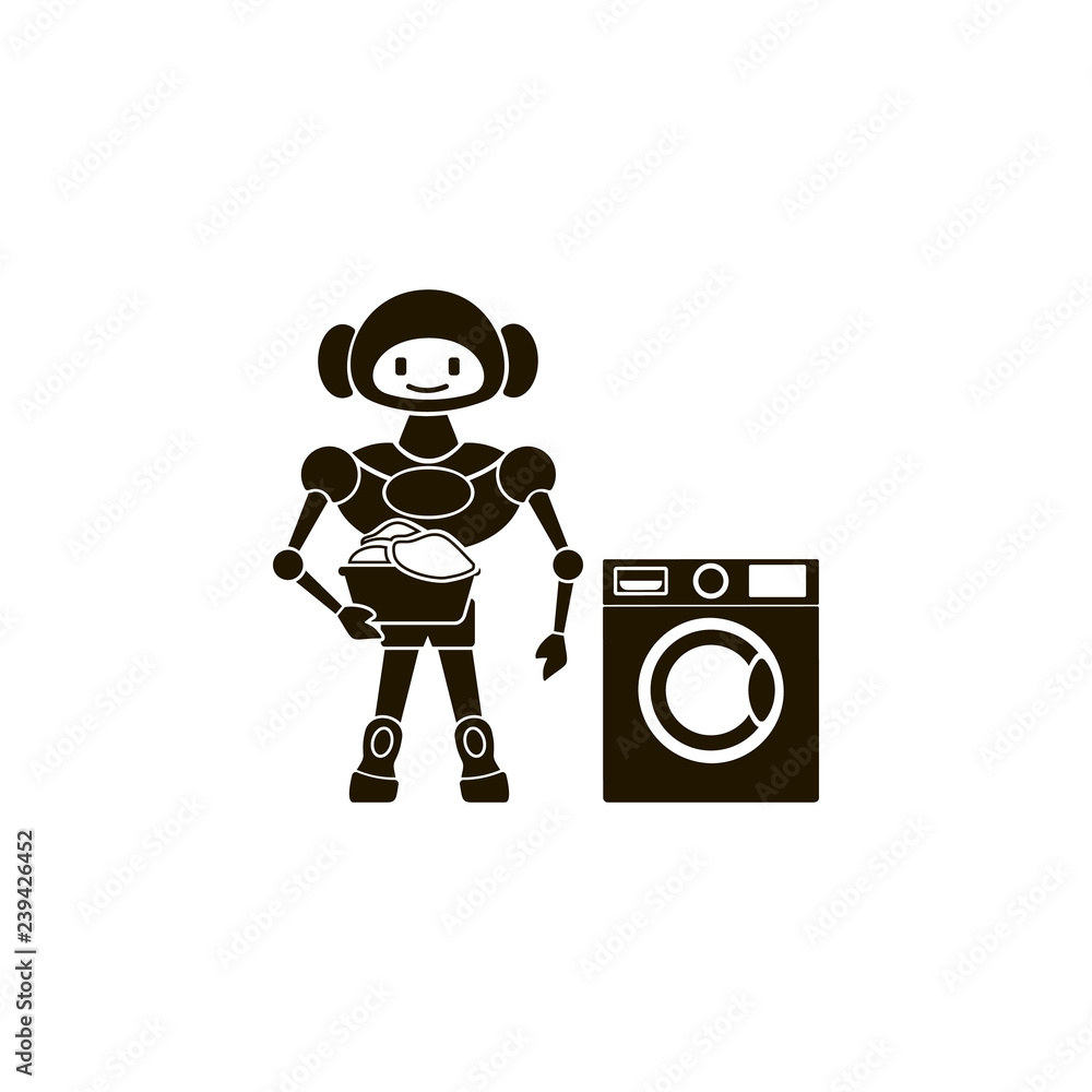 Poster robot and washing machine icon. element of home robot icon for mobile concept and web apps. detailed