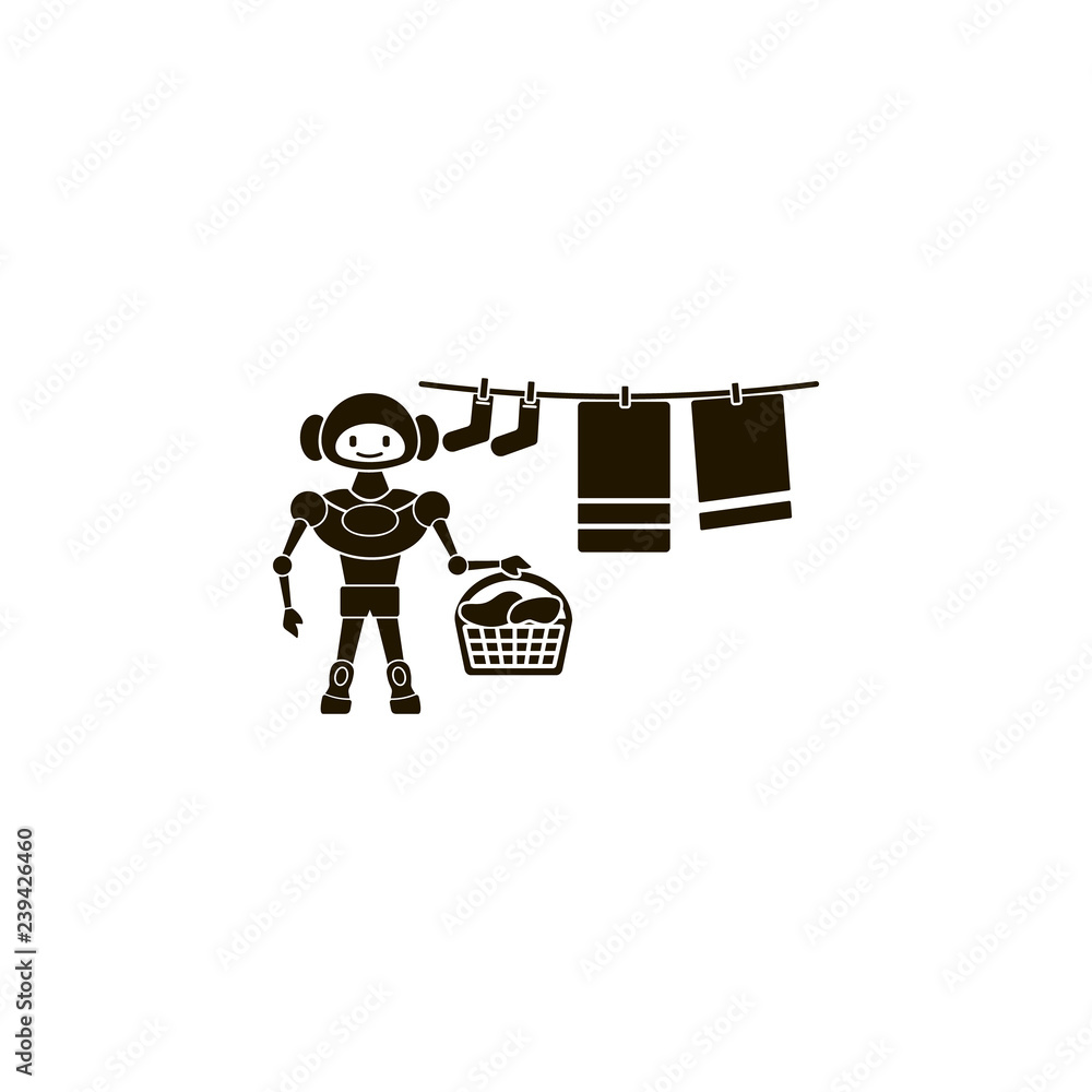 Poster robot hangs laundry icon. element of home robot icon for mobile concept and web apps. detailed robot