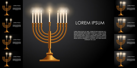 Fototapeta na wymiar Jewish Holiday Hanukkah icons set. Realistic style illustration. Hanukkah candles for eight day holiday . Vector illustration