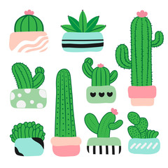Cute cactus set hand drawn style.
