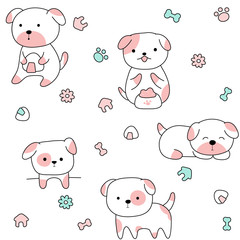 Cute animal dogs seamless pattern hand drawn style.