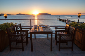 Fototapeta na wymiar Morning breakfast on the seafront of the Crimean resort