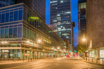 Fototapeta na wymiar Cityscape with illuminated Frankfurt street