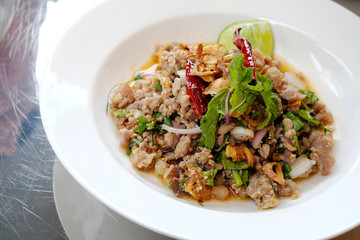 Spicy duck food Northeast of Thailand.