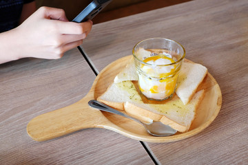 Breakfast poached egg and toast