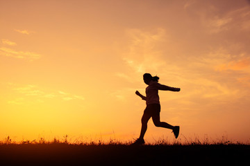 Fototapeta na wymiar Jogging girl for health silhouette, Concept run for health.