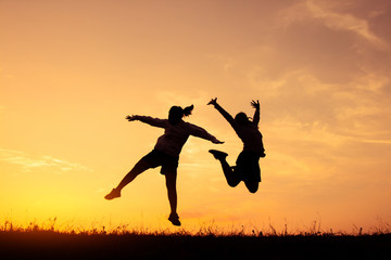 Fototapeta na wymiar Silhouette girl jumping and run for health, Concept run for health.