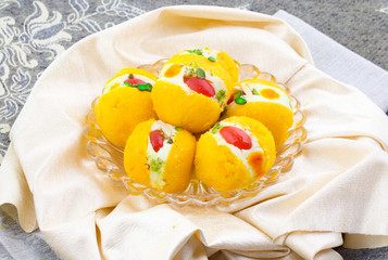 Indian Delicious Bengali Sweet Food Also Know as Bangla Sweet or Bengali Dessert Made From Syrup, Cream, Milk, Khoya or Flavour