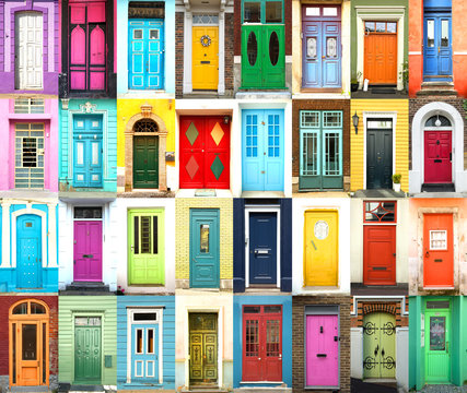 Collage of colorful international doors