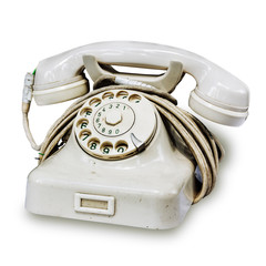 White European rotary dial telephone with green numbers on the finger wheel. Old vintage rotary...