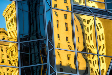 Abstract reflections of buildings in windows at PPG Place, Pittsburgh.