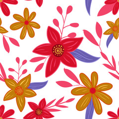 colorful cute floral flower seamless pattern design