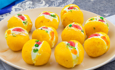 Indian Delicious Bengali Sweet Food Also Know as Bangla Sweet or Bengali Dessert Made From Syrup, Cream, Milk, Khoya or Flavour