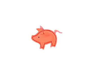 Figurine of cute little pig on white background