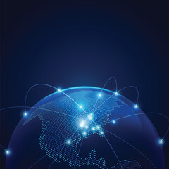 concept of communication world or global network, graphic of dotted globe with light wire