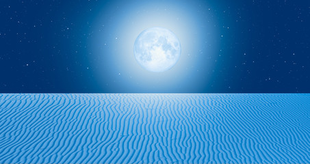 Night sky with blue moon in the clouds with desert (sand dune)