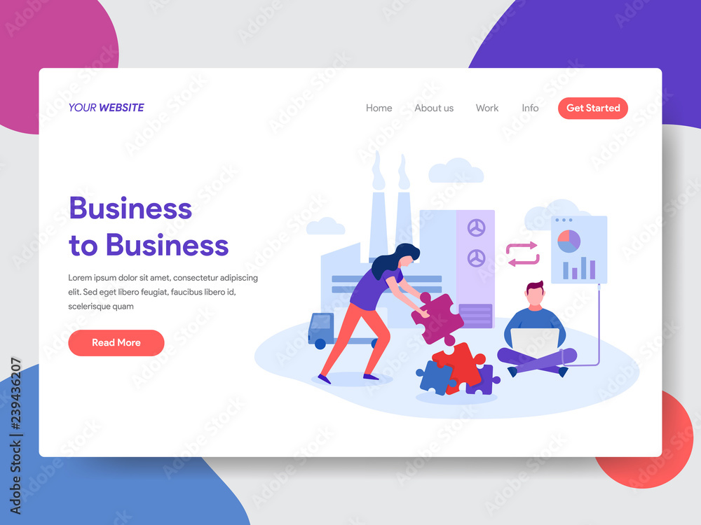 Poster landing page template of business to business concept. modern flat design concept of web page design