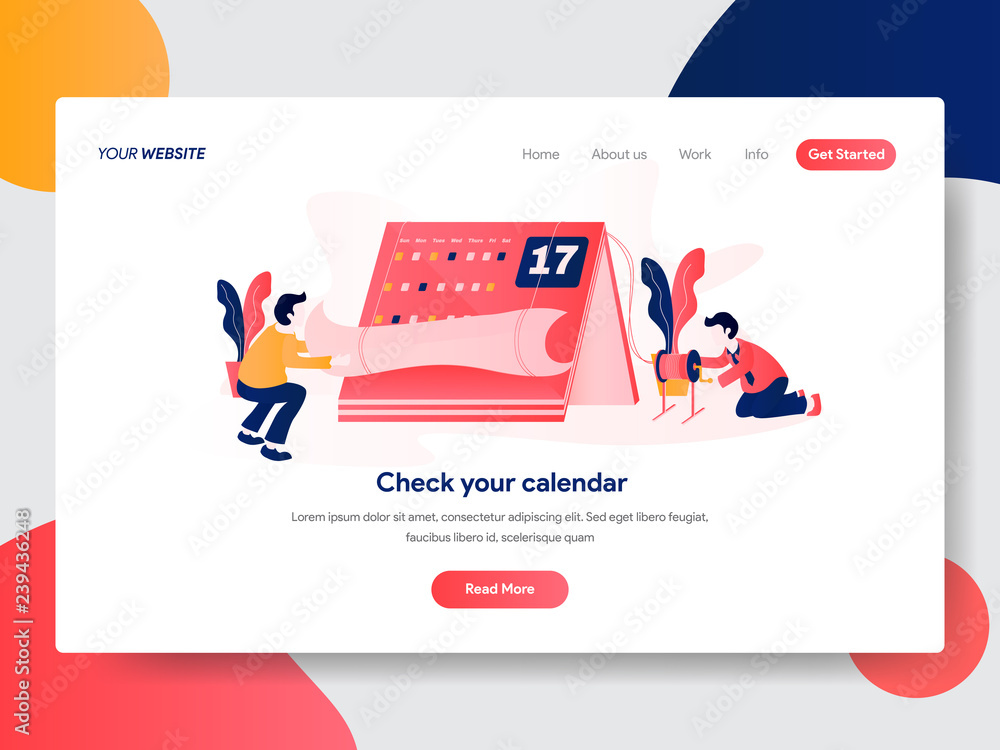 Poster landing page template of calendar and appointments concept. modern flat design concept of web page d