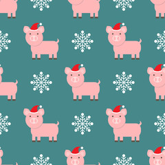 Fototapeta premium Christmas seamless with cute pig