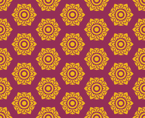 golden Thai floral pattern seamless on red vintage background for textile, design, backdrop, wallpaper