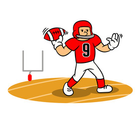Cartoon American Football Player Steady Throw On The Field