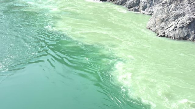 Devprayag of Uttarakhand, is one of Panch Prayag, five confluence, of Alaknanda River where Alaknanda and Bhagirathi rivers meet and take the name Ganges River, India