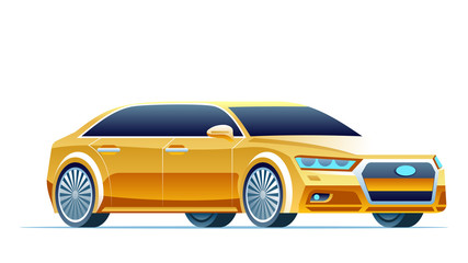 Modern Yellow Car. Taxi Cab Vector Illustration.
