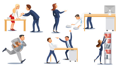 Business People in Stress at Work Flat Vector Set