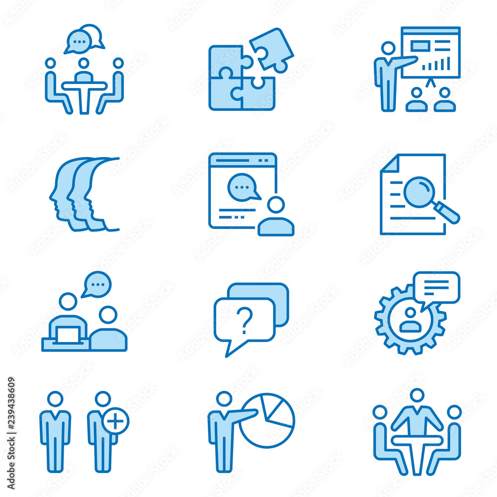 Wall mural management consulting flat line icon set. vector illustration. editable stroke.