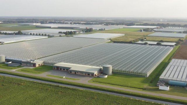 Drone shot of greenhouses in the Netherlands