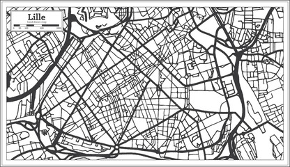 Lille France City Map in Retro Style. Outline Map.