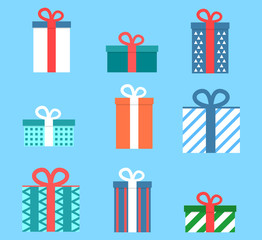 Flat vector illustration set of gift boxes. Christmas presents