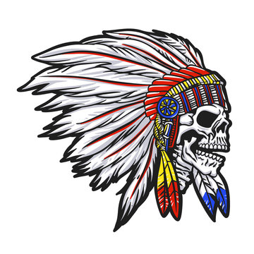 Indian  chief  skull illustration  
