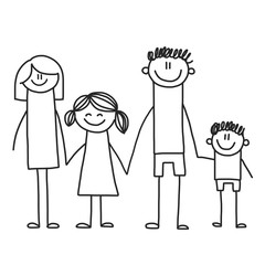 Happy family with children. Kids drawing style vector illustration. Mother, father, sister, brother.