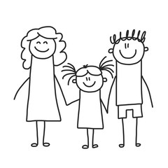 Happy family with children. Kids drawing style vector illustration. Mother, father, sister, brother.