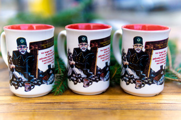 Christmas Hot mulled wine for winter on rustic table with copy space.