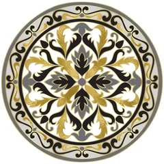 Gordijnen Vector Mosaic Classic Floral Medallion with Gold Foil © kronalux