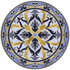 Poster Vector Mosaic Classic Floral Medallion with Gold Foil © kronalux