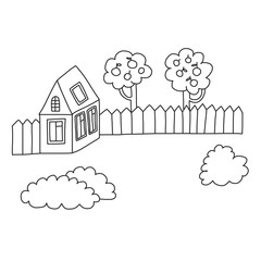 Vector house Coloring page, book. Kids drawing style