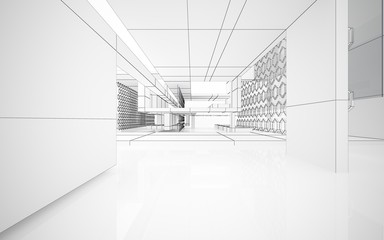 Abstract white interior highlights future. Polygon drawing . Architectural background. 3D illustration and rendering