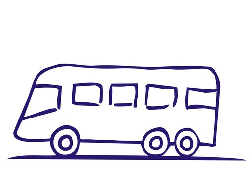 Sketch of bus, vector icon, blue contour	