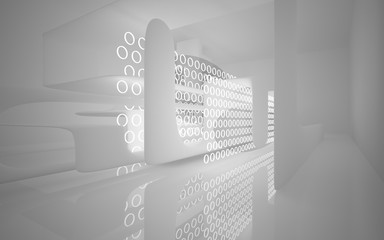 Abstract smooth white interior of the future. Night view from the backlight. Architectural background. 3D illustration and rendering 