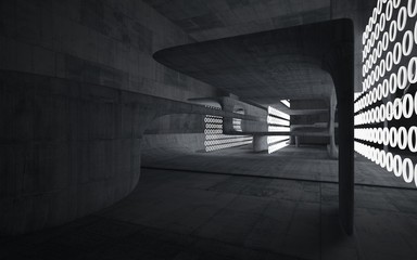 Empty dark abstract concrete room smooth interior. Architectural background. Night view of the illuminated. 3D illustration and rendering