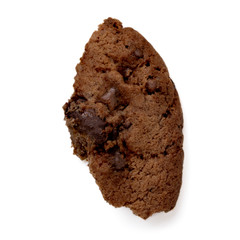 Piece  of Homemade chocolate chips cookies isolated on white background. Macro