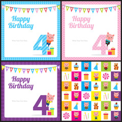 Birthday card with cute pig