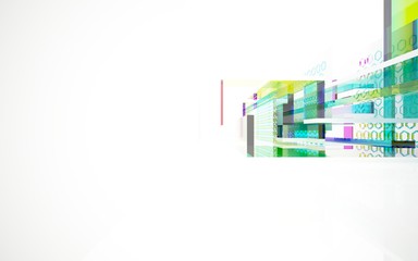 abstract architectural interior with gradient geometric glass sculpture. 3D illustration and rendering