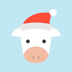 cow wearing santa hat flat icon design